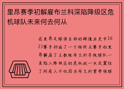 里昂赛季初解雇布兰科深陷降级区危机球队未来何去何从 里昂赛季初解雇布兰科深陷降级区危机球队未来何去何从